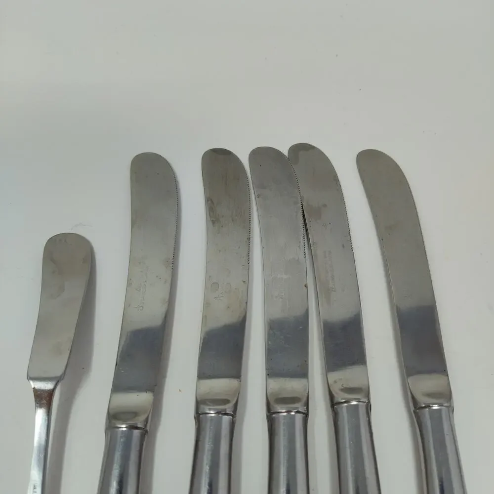 5+1X BK Orleans Silver stainless ORL19 Butter Dinner Knives Pistol Grip Flatware